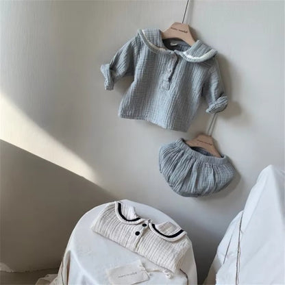 Baby Clothing Sets for 0-3Years Organic Cotton Navy Design Baby Boys Clothes Shirts + Bloomerst 2Pcs Kids Outfit Baby Costume - Baby Organic