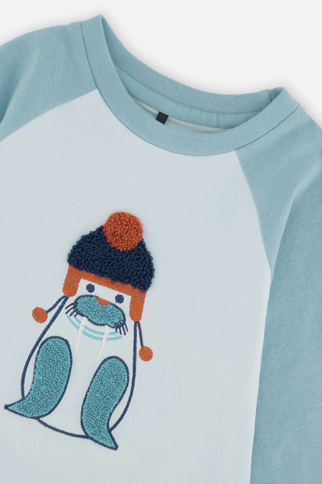 Baby Long Sleeve Raglan Organic Cotton T-Shirt Very Pale Turquoise - Baby Organic