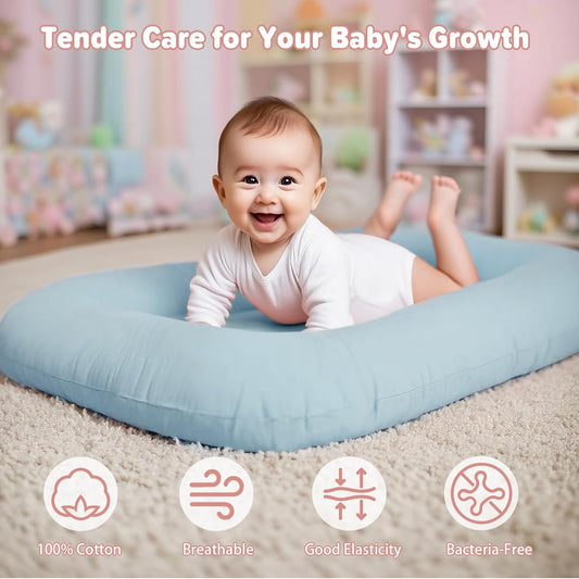 Baby Lounger for Infants Babies 0-24 Months, Bionic Organic Lounger, Soft Cotton Breathable Infant Floor Seats & Loungers for Newborn Baby Shower Gifts (Blue) - Baby Organic