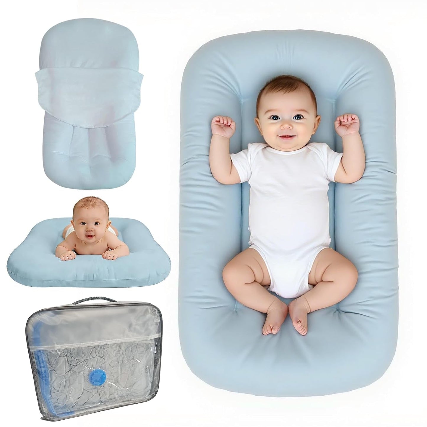 Baby Lounger for Infants Babies 0-24 Months, Bionic Organic Lounger, Soft Cotton Breathable Infant Floor Seats & Loungers for Newborn Baby Shower Gifts (Blue) - Baby Organic