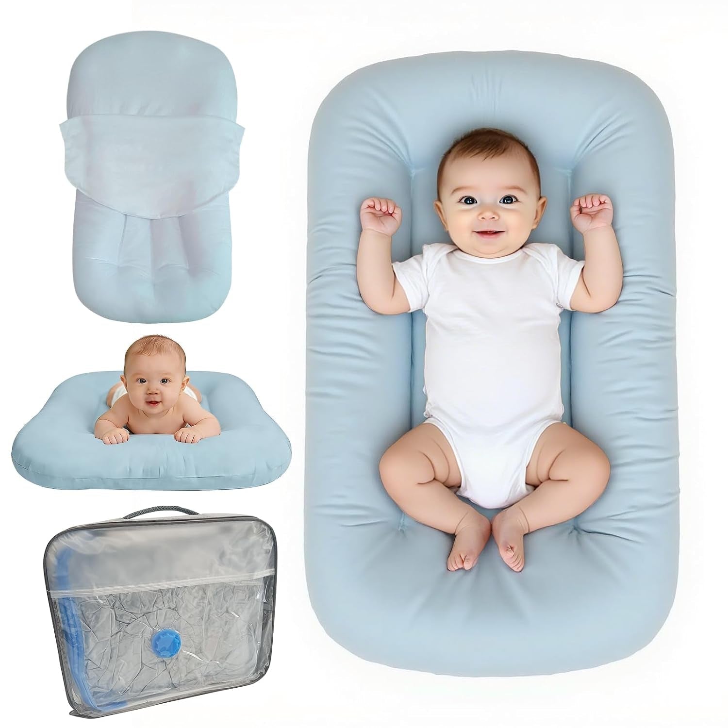 Baby Lounger for Infants Babies 0-24 Months, Bionic Organic Lounger, Soft Cotton Breathable Infant Floor Seats & Loungers for Newborn Baby Shower Gifts (Blue) - Baby Organic