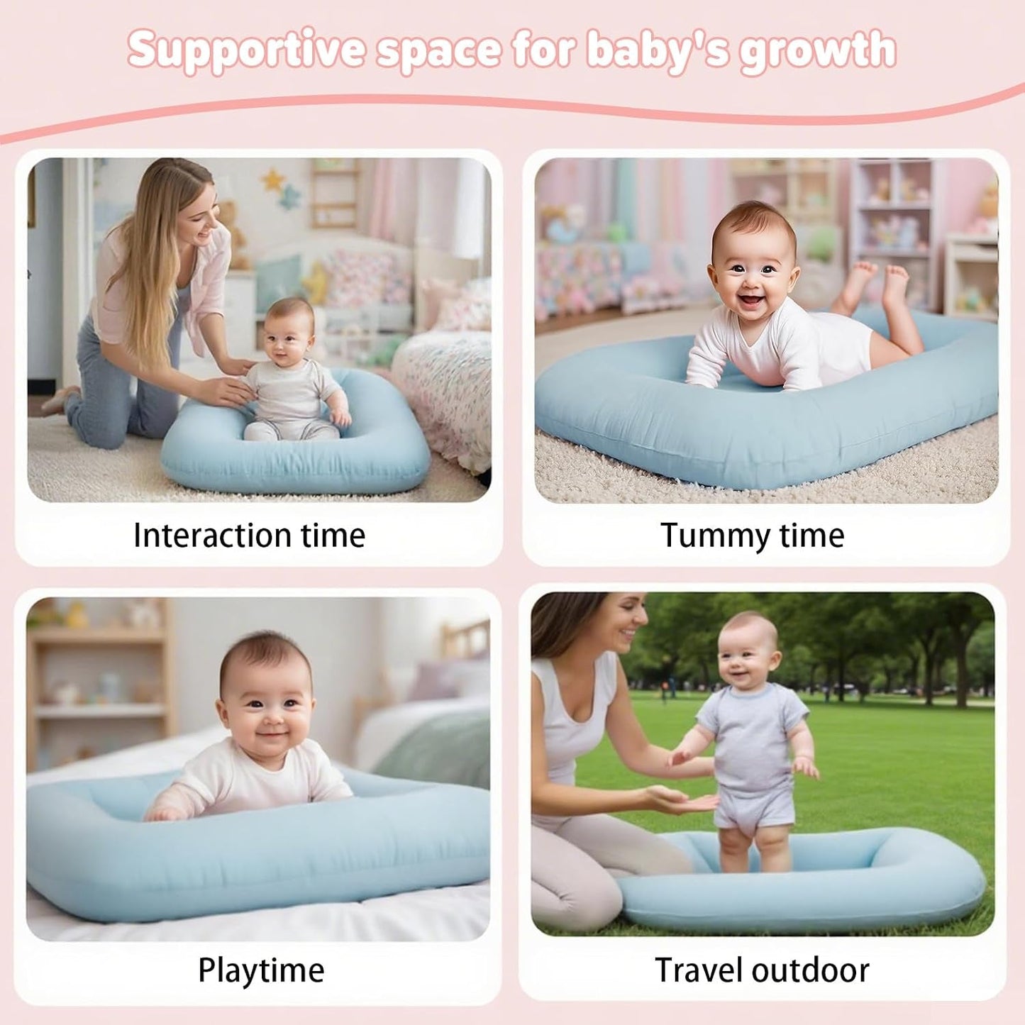 Baby Lounger for Infants Babies 0-24 Months, Bionic Organic Lounger, Soft Cotton Breathable Infant Floor Seats & Loungers for Newborn Baby Shower Gifts (Blue) - Baby Organic