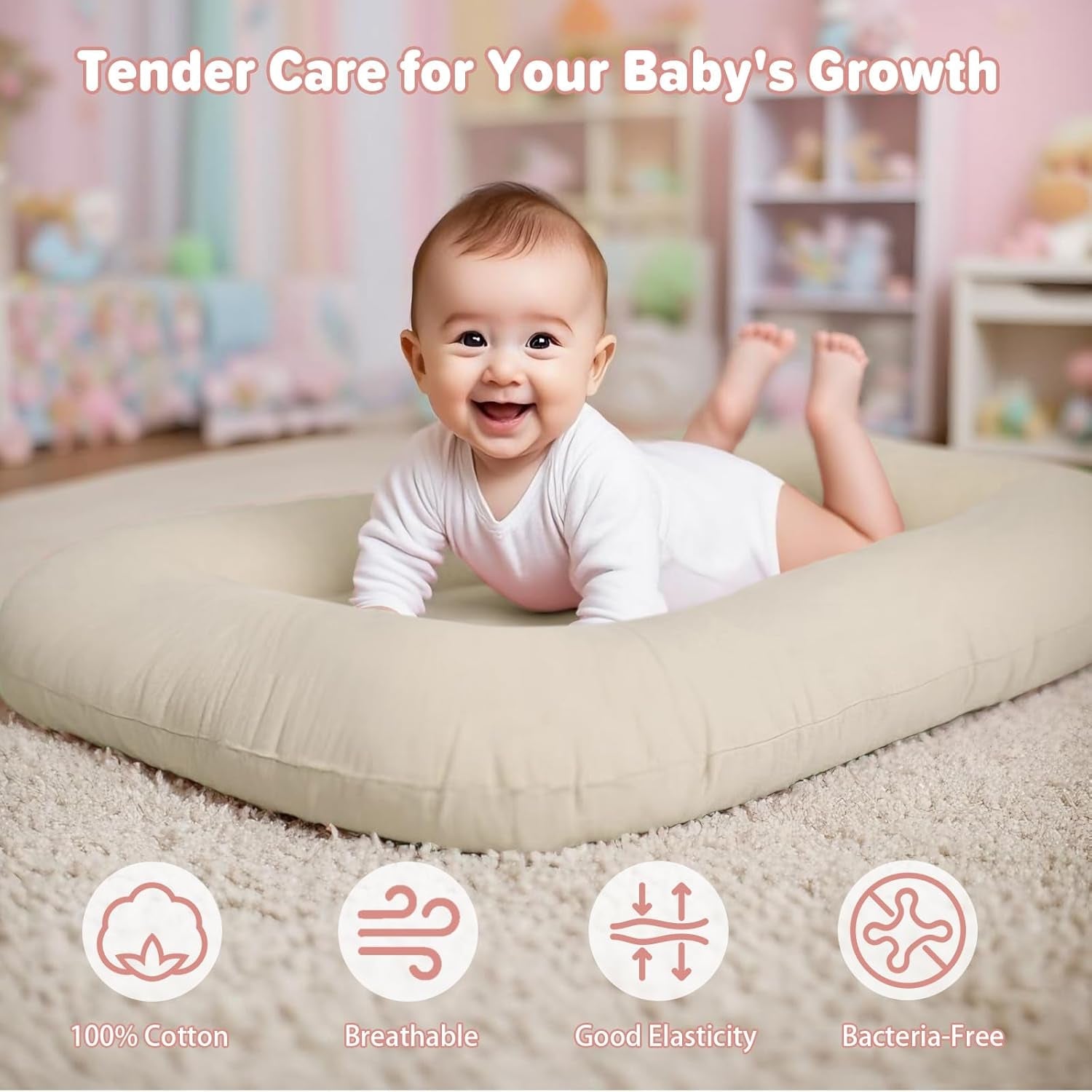 Baby Lounger for Infants Babies 0-24 Months, Bionic Organic Lounger, Soft Cotton Breathable Infant Floor Seats & Loungers for Newborn Baby Shower Gifts (Livid) - Baby Organic