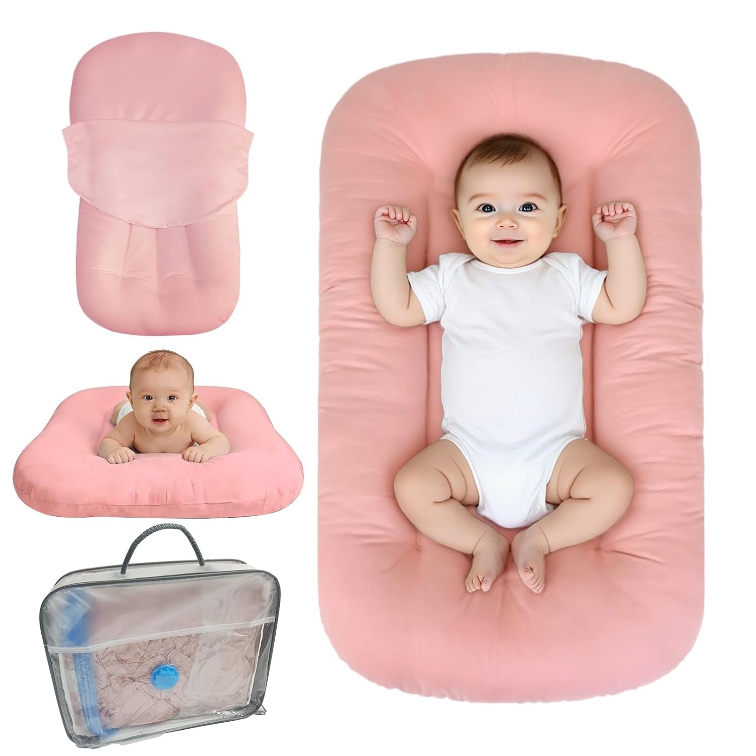 Baby Lounger for Infants Babies 0-24 Months, Bionic Organic Lounger, Soft Cotton Breathable Infant Floor Seats & Loungers for Newborn Baby Shower Gifts (Pink) - Baby Organic