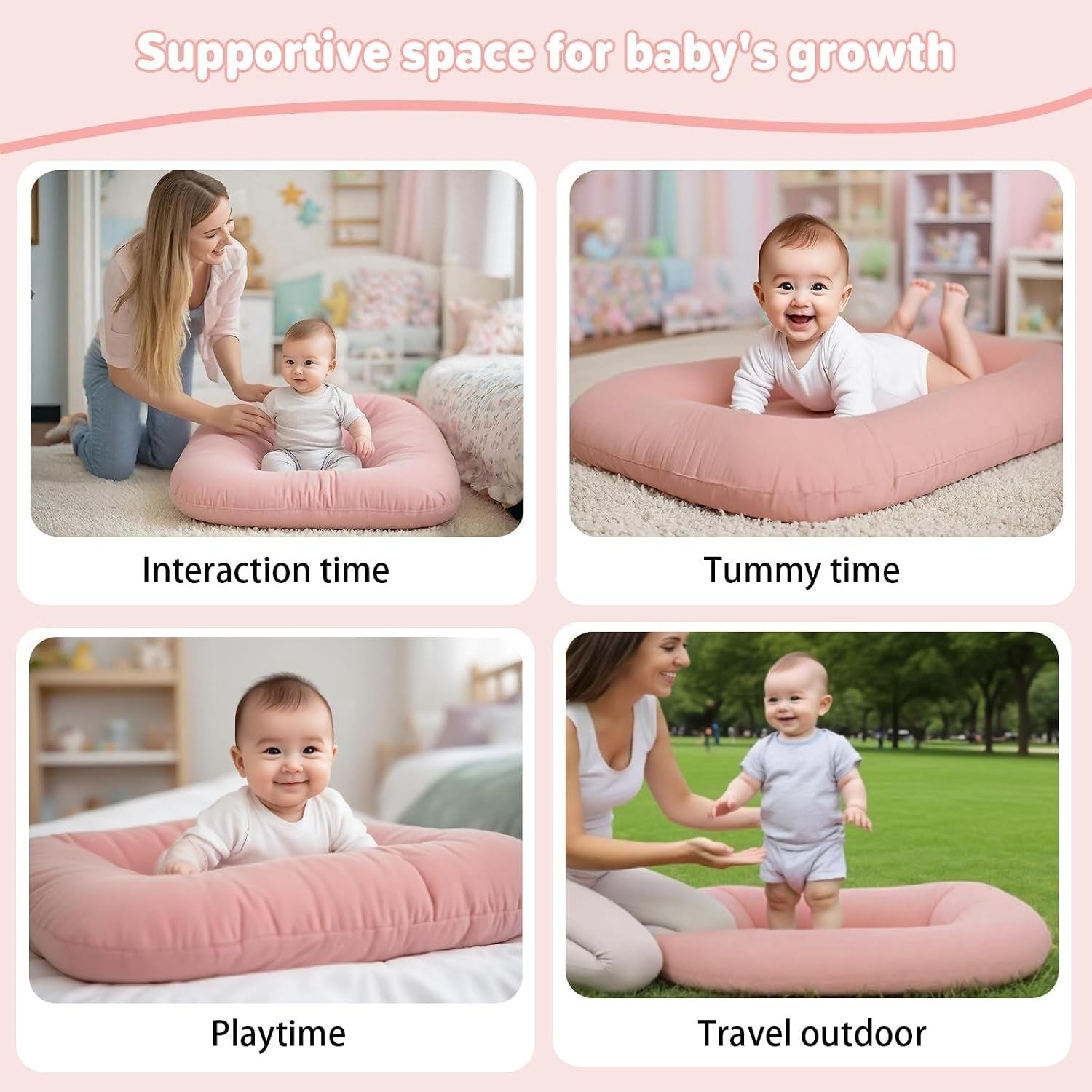 Baby Lounger for Infants Babies 0-24 Months, Bionic Organic Lounger, Soft Cotton Breathable Infant Floor Seats & Loungers for Newborn Baby Shower Gifts (Pink) - Baby Organic