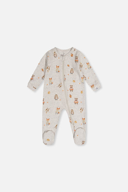 Baby Organic Cotton One Piece Pajama Beige Animal Print - Baby Organic