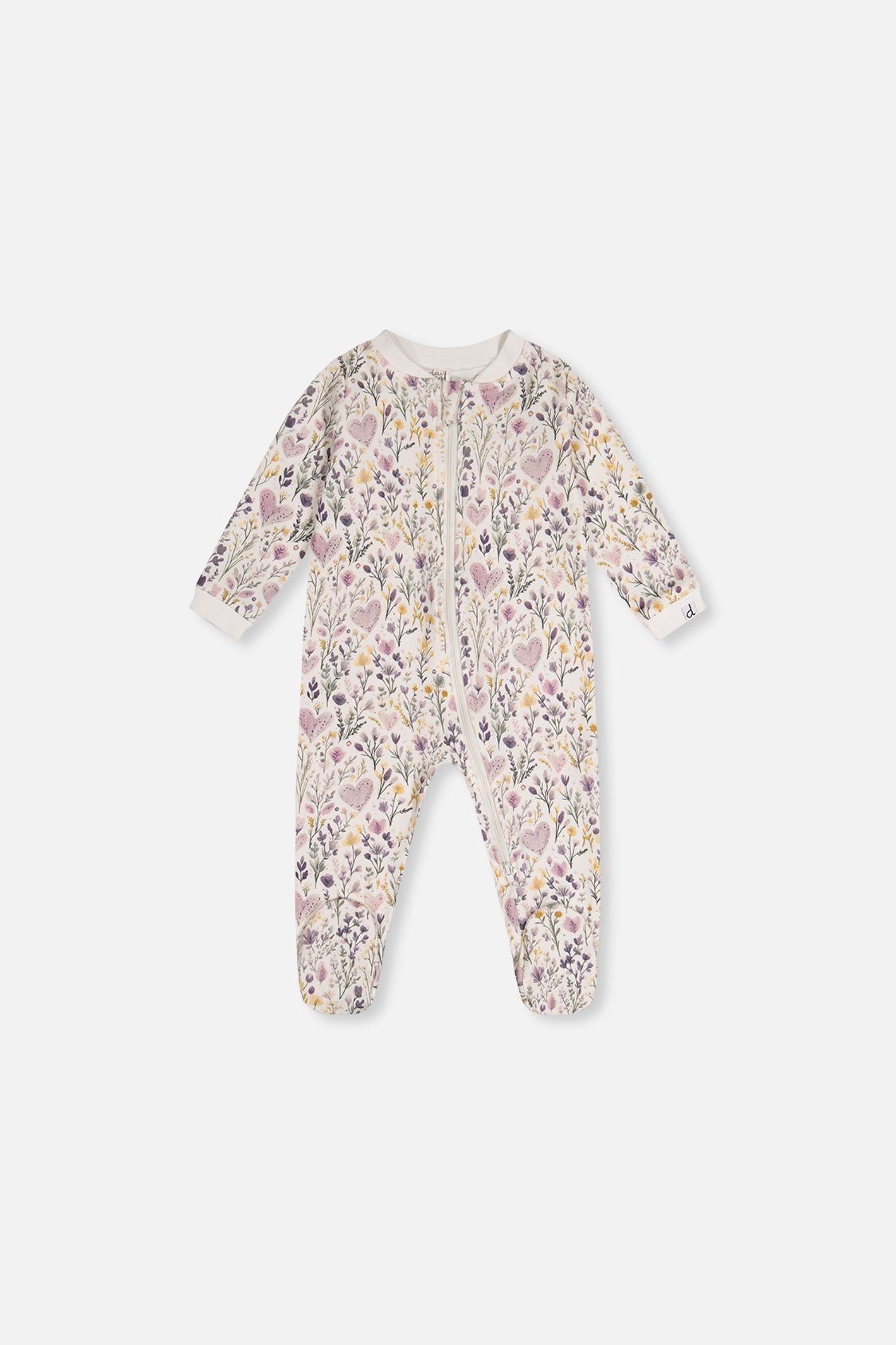 Baby Organic Cotton One Piece Pajama Beige Heart Print - Baby Organic