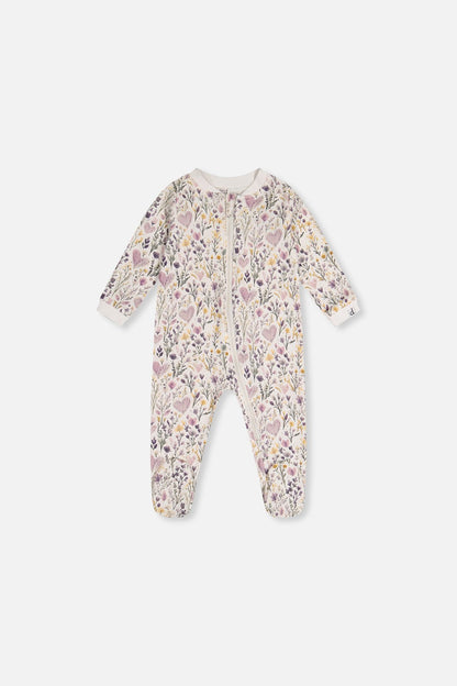 Baby Organic Cotton One Piece Pajama Beige Heart Print - Baby Organic