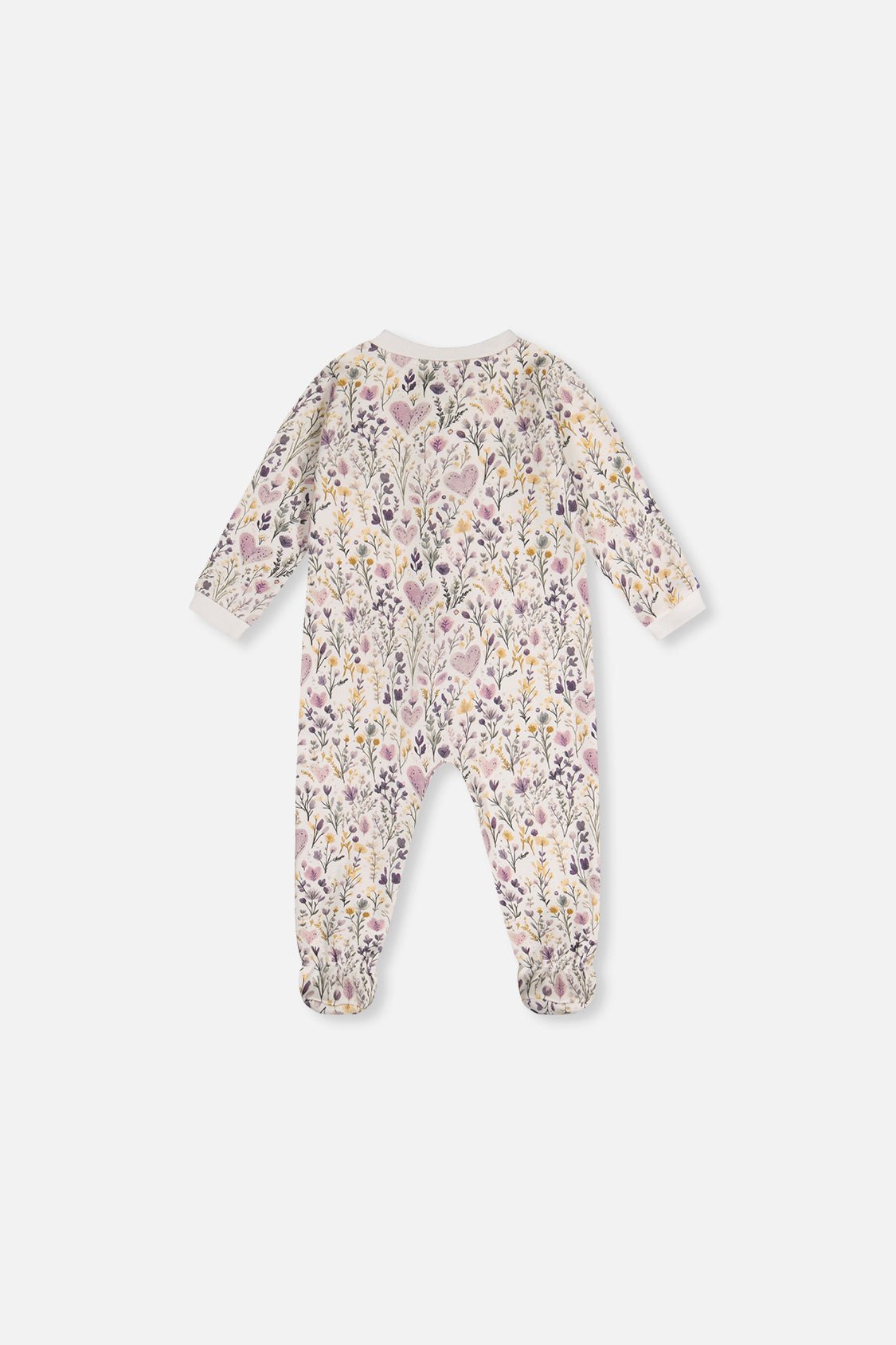Baby Organic Cotton One Piece Pajama Beige Heart Print - Baby Organic