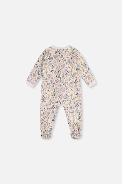 Baby Organic Cotton One Piece Pajama Beige Heart Print - Baby Organic