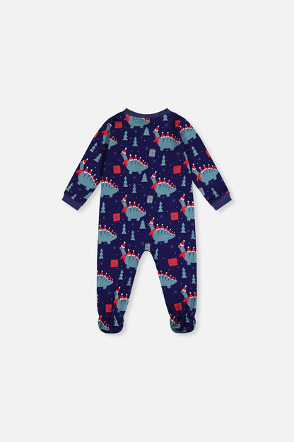 Baby Organic Cotton One Piece Pajama Blue Dinosaur Print - Baby Organic