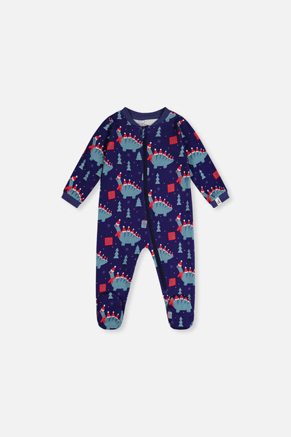 Baby Organic Cotton One Piece Pajama Blue Dinosaur Print - Baby Organic