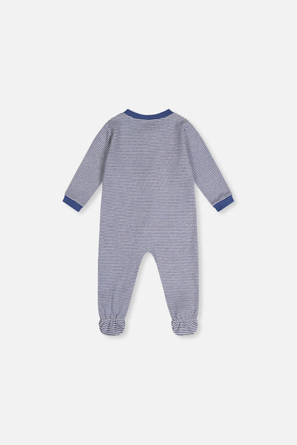 Baby Organic Cotton One Piece Pajama Blue Stripe Print - Baby Organic