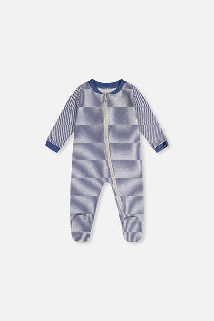 Baby Organic Cotton One Piece Pajama Blue Stripe Print - Baby Organic