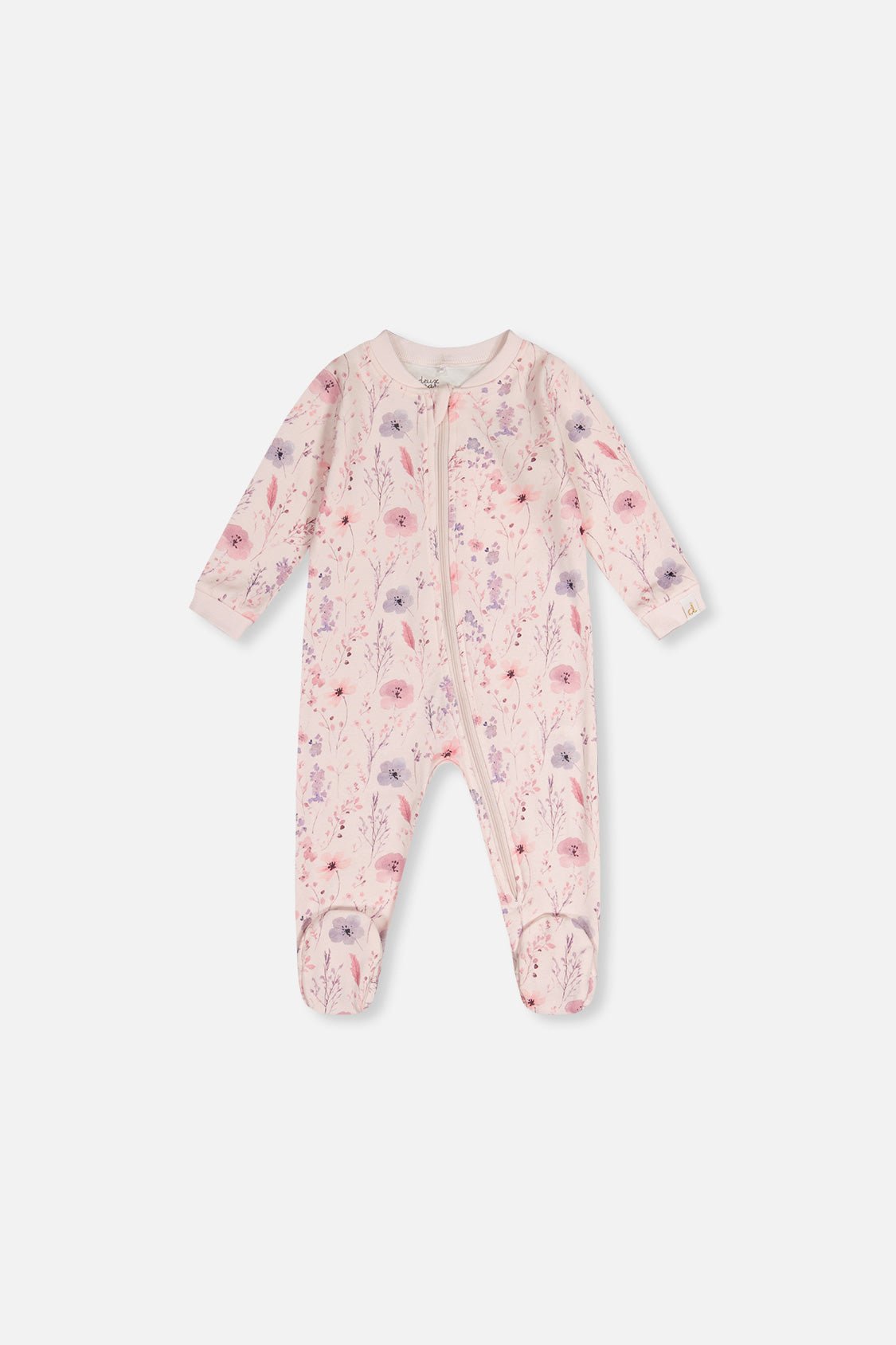 Baby Organic Cotton One Piece Pajama Pink Floral Print - Baby Organic