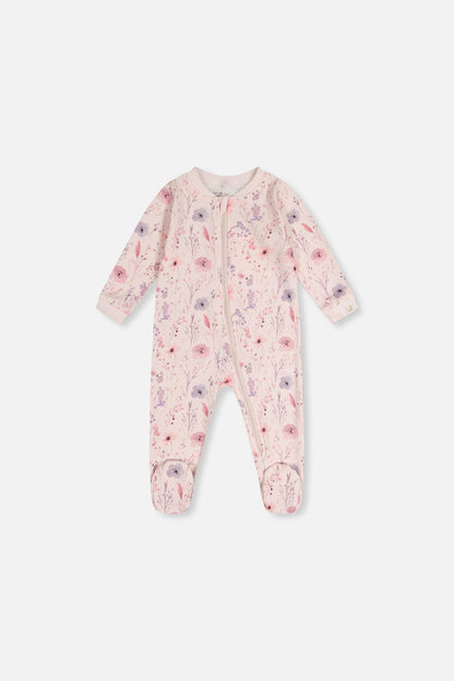 Baby Organic Cotton One Piece Pajama Pink Floral Print - Baby Organic