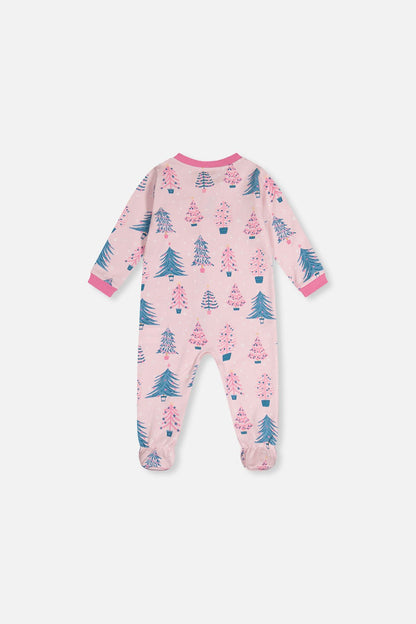 Baby Organic Cotton One Piece Pajama Pink Tree Print - Baby Organic
