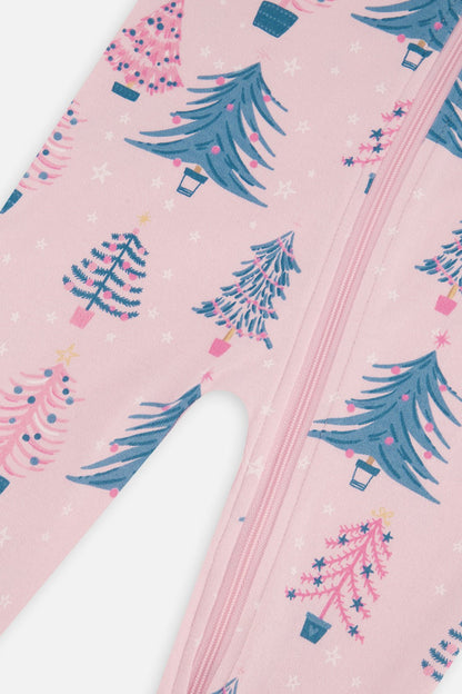 Baby Organic Cotton One Piece Pajama Pink Tree Print - Baby Organic