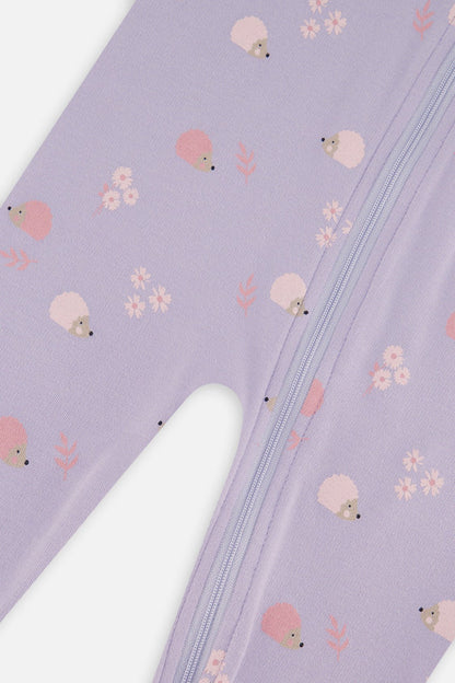 Baby Organic Cotton One Piece Pajama Purple Hedgehog Print - Baby Organic
