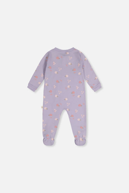 Baby Organic Cotton One Piece Pajama Purple Hedgehog Print - Baby Organic