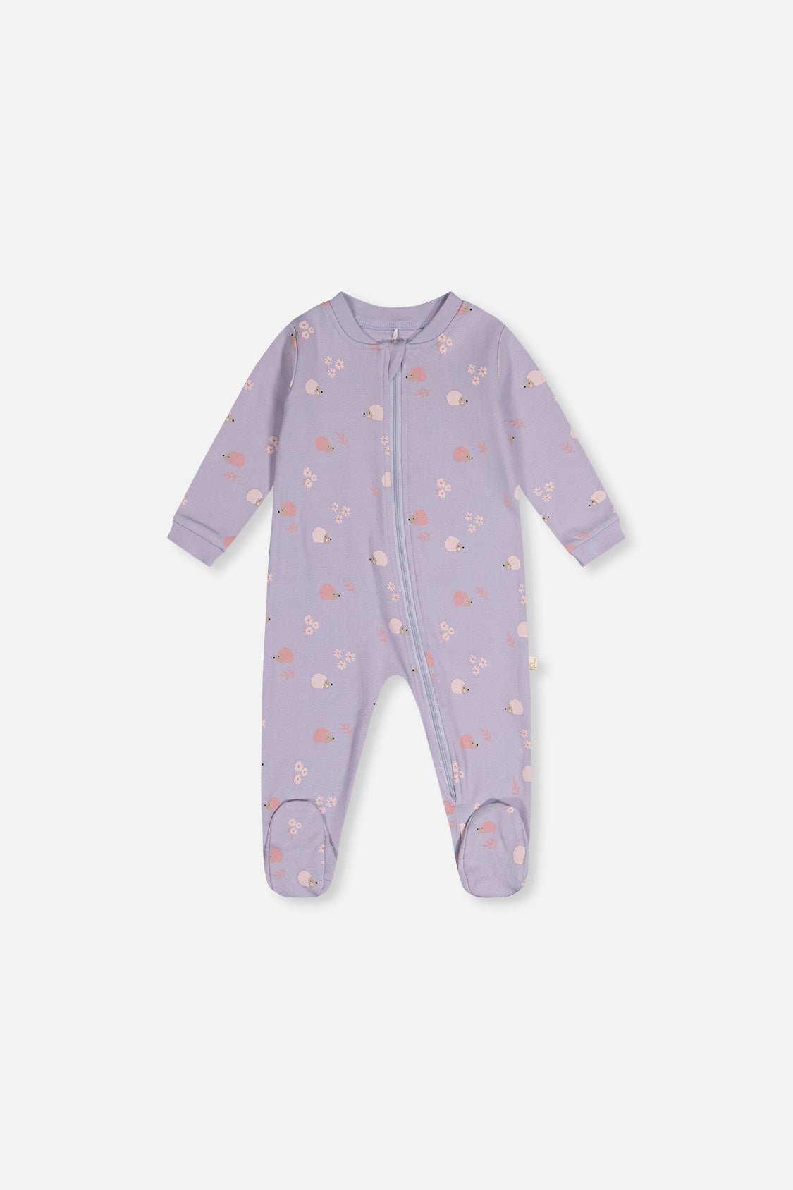 Baby Organic Cotton One Piece Pajama Purple Hedgehog Print - Baby Organic