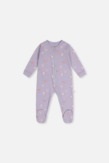 Baby Organic Cotton One Piece Pajama Purple Hedgehog Print - Baby Organic