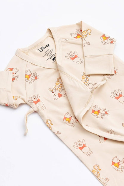 Flat lay of Organic Baby Kimono Tie One-Piece Bodysuit