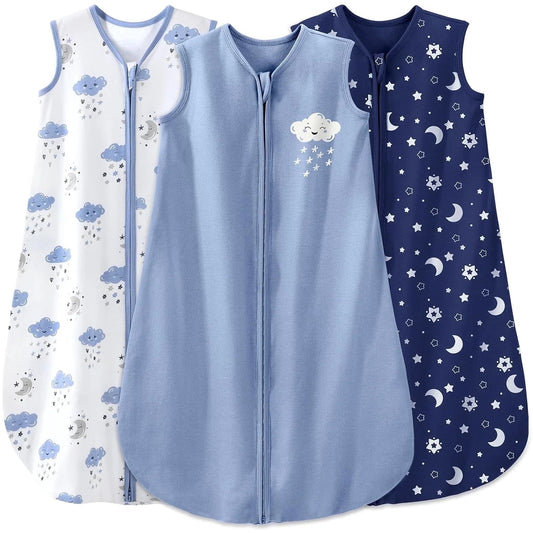 Organic Cotton Baby Sleep Sack 3-Pack with 2-way zipper for newborns and infants aged 0–6 months