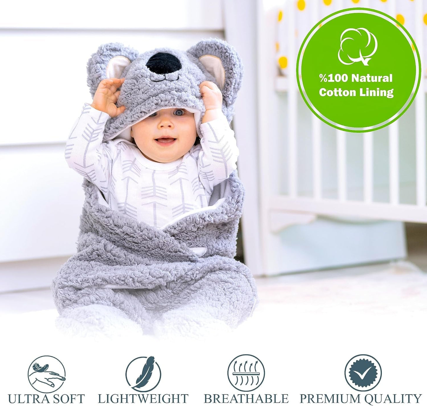 Baby Swaddle Blanket Koala 0-6 Months Cute Organic Ultra Soft Plush Stuff Must Have Infants Girls Boys Clothes Gender Neutral Essentials, Registry Gift Swaddling Wrap Shower - Baby Organic