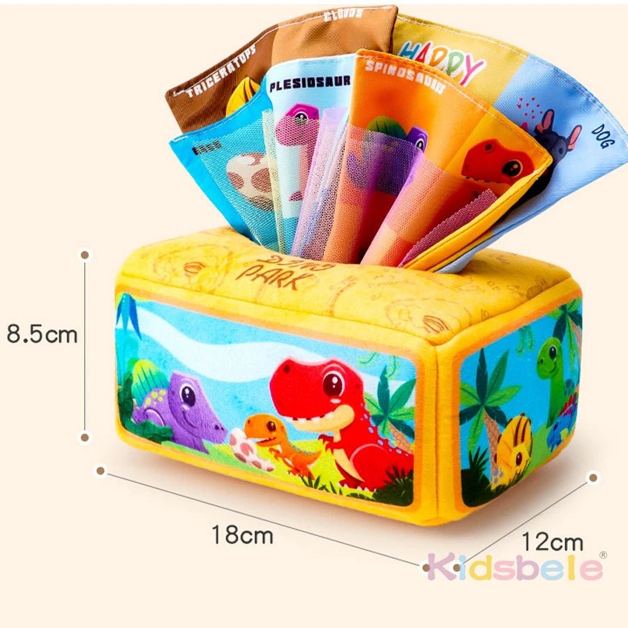 Baby Tissue Box Toy with Sensory Crinkle Paper | Montessori Soft Early Learning Toy for Infant Toddler | Pulling Game 6-18 Month - Baby Organic
