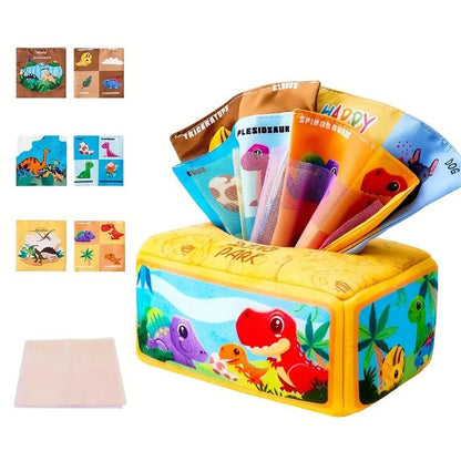 Baby Tissue Box Toy with Sensory Crinkle Paper | Montessori Soft Early Learning Toy for Infant Toddler | Pulling Game 6-18 Month - Baby Organic