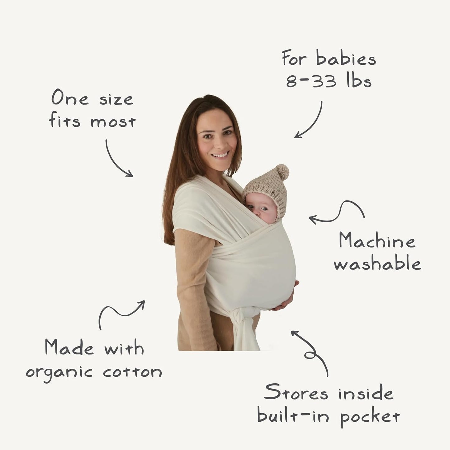 Baby Wrap Carrier | Organic Cotton and Elastane | Infant Sling for Newborn and Babies 8-35 Lbs (Blush) - Baby Organic