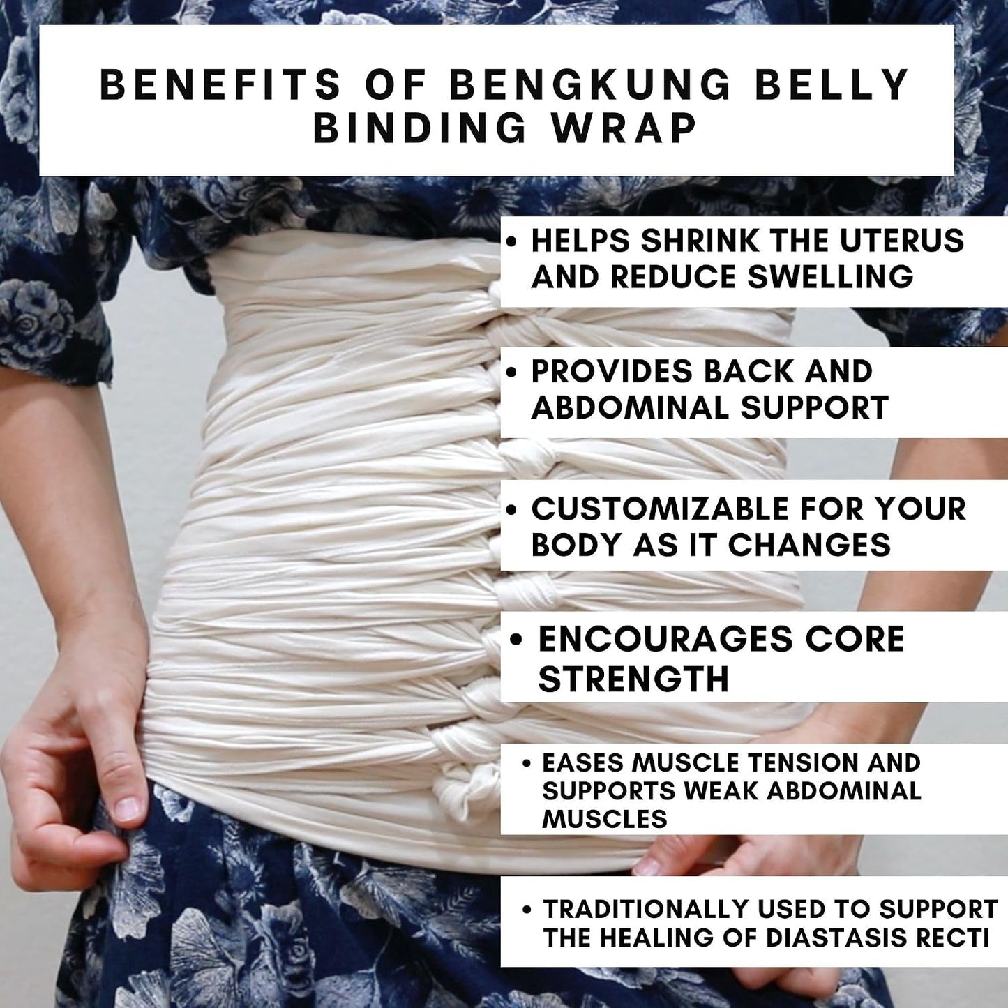 Bengkung Belly Binding Wrap, Organic Cotton Postpartum Belly Band, Hip and Waist Support (Off White) - Baby Organic