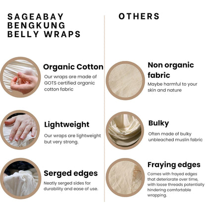 Bengkung Belly Binding Wrap, Organic Cotton Postpartum Belly Band, Hip and Waist Support (Off White) - Baby Organic