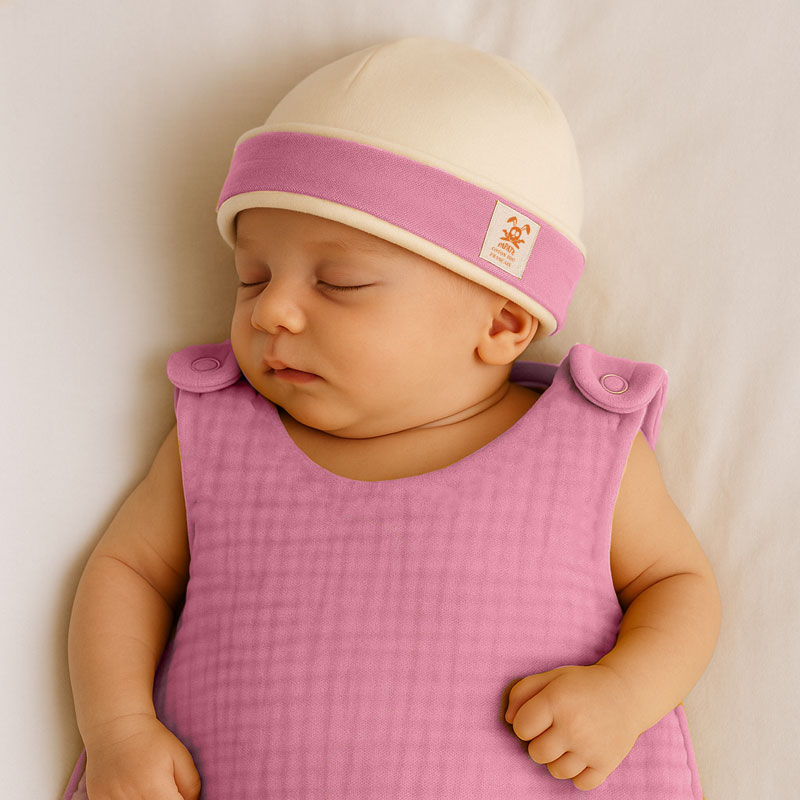 bonnet naissance bio madeinfrance papate rose