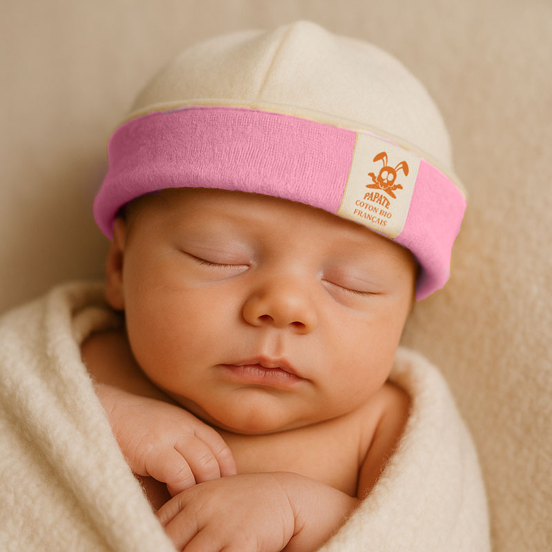 bonnet naissance commun madeinfrance bio papate rose
