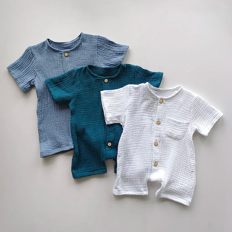 Newborn Baby Unisex Short Sleeves Romper Organic Cotton Crew Neck Navy Romper Bodysuit Unisex One-Piece Summer Romper Clothes