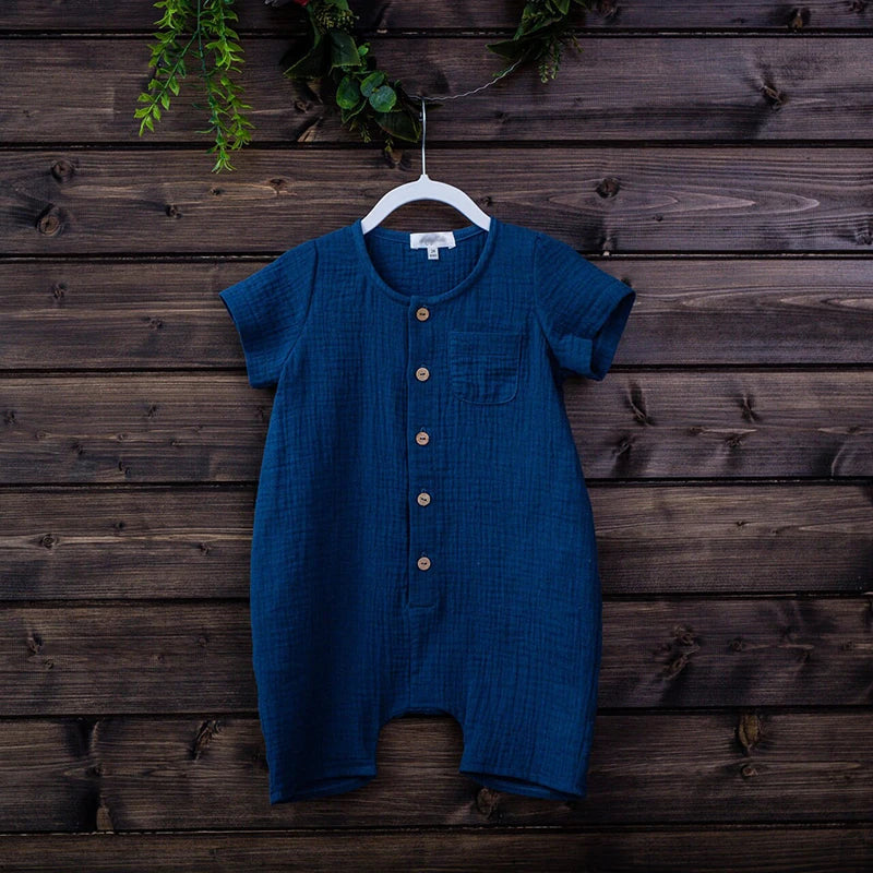 Newborn Baby Unisex Short Sleeves Romper Organic Cotton Crew Neck Navy Romper Bodysuit Unisex One-Piece Summer Romper Clothes