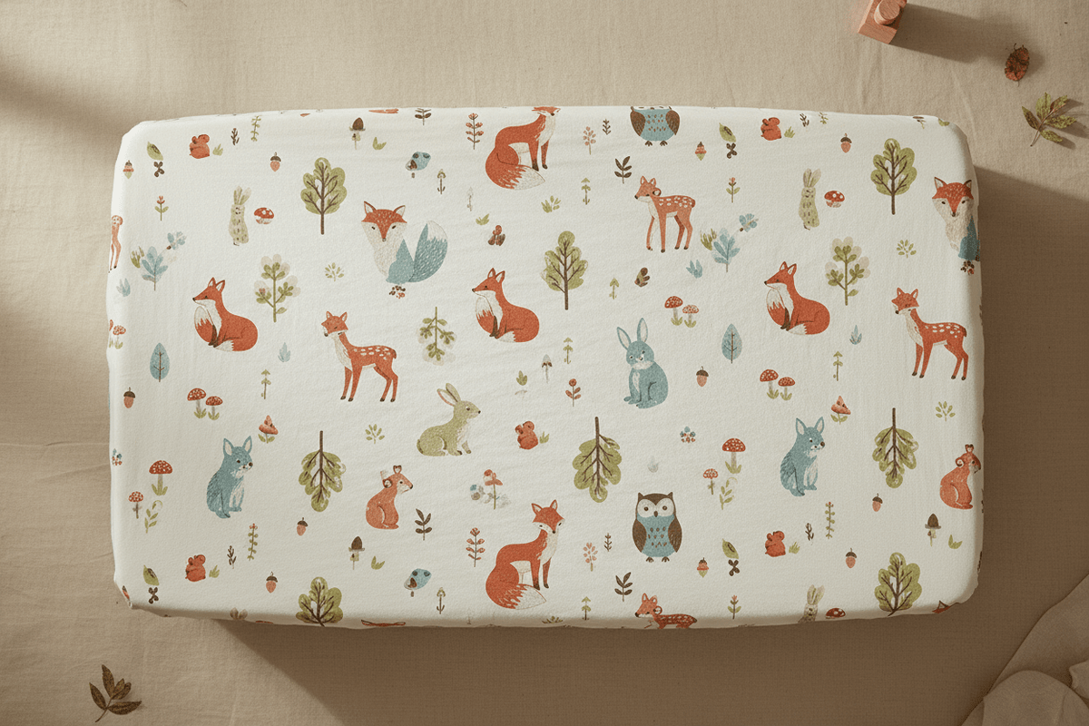 Company Kids Forest Animals Ivory Multi Organic Cotton Percale Crib Sheet - Baby Organic