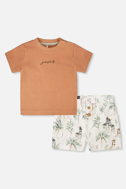 Cotton Rib Jersey T-Shirt And Organic Cotton Jersey Short Set Caramel And Beige Zebra Print - Baby Organic