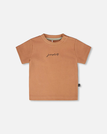 Cotton Rib Jersey T-Shirt And Organic Cotton Jersey Short Set Caramel And Beige Zebra Print - Baby Organic