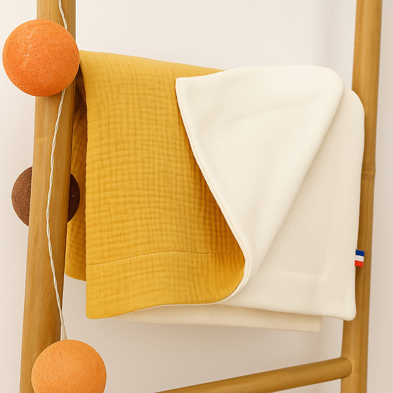 couverture en coton bio rex papate double face honey miel bebe