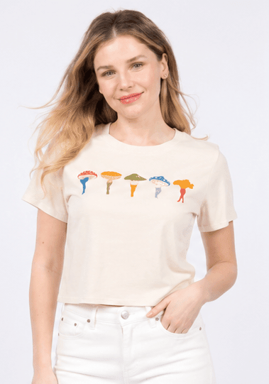 Cropped Everyday Organic Cotton Tee - Shrooms - Baby Organic