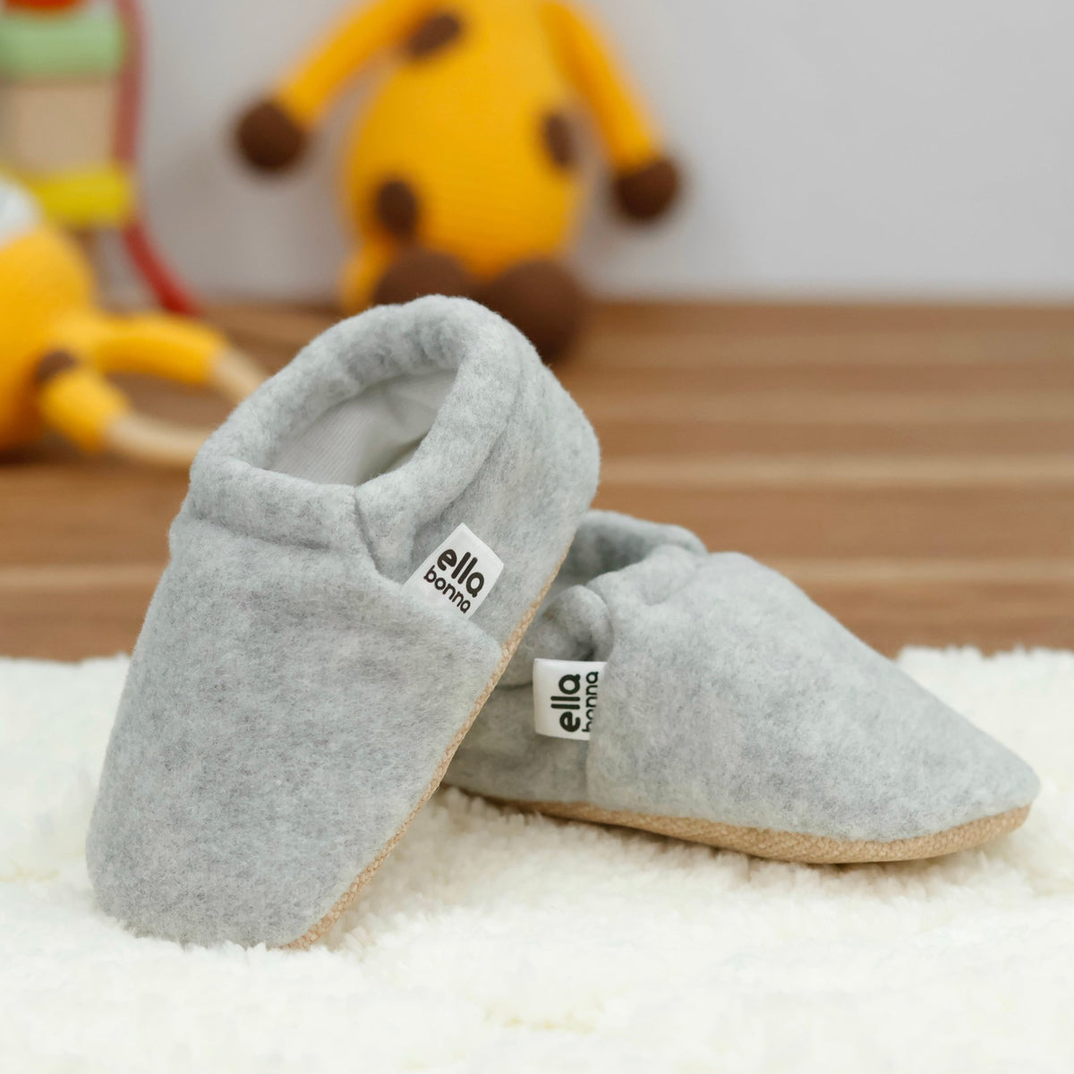 Fleece Baby House Booties, Non-Slip Sole, Organic Cotton Lining, Gray - Baby Organic