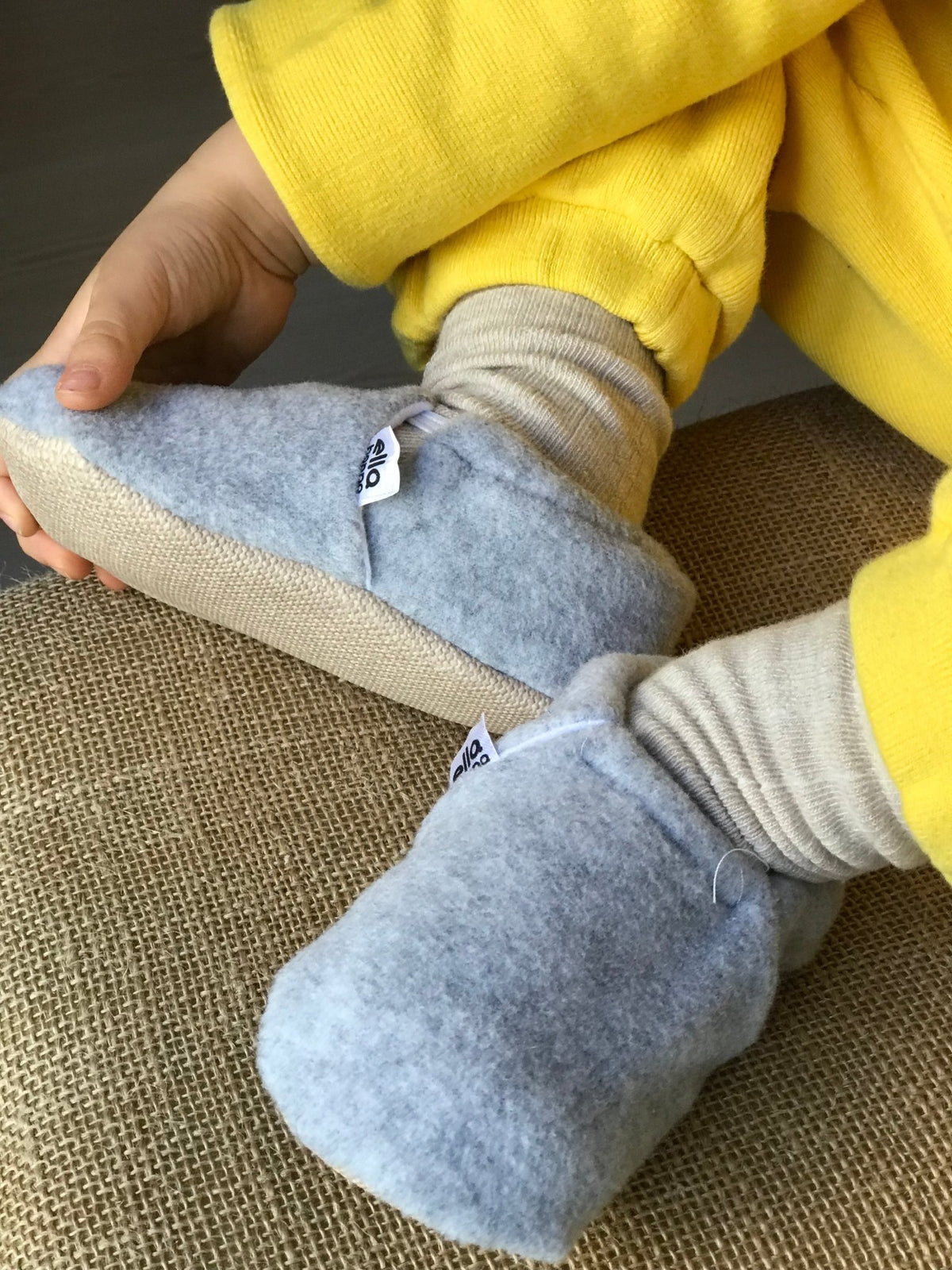 Fleece Baby House Booties, Non-Slip Sole, Organic Cotton Lining, Gray - Baby Organic