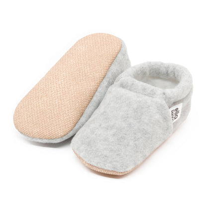 Fleece Baby House Booties, Non-Slip Sole, Organic Cotton Lining, Gray - Baby Organic