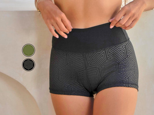 Geometric Print Booty Shorts: Organic Cotton High Waist Yoga Shorts - Baby Organic