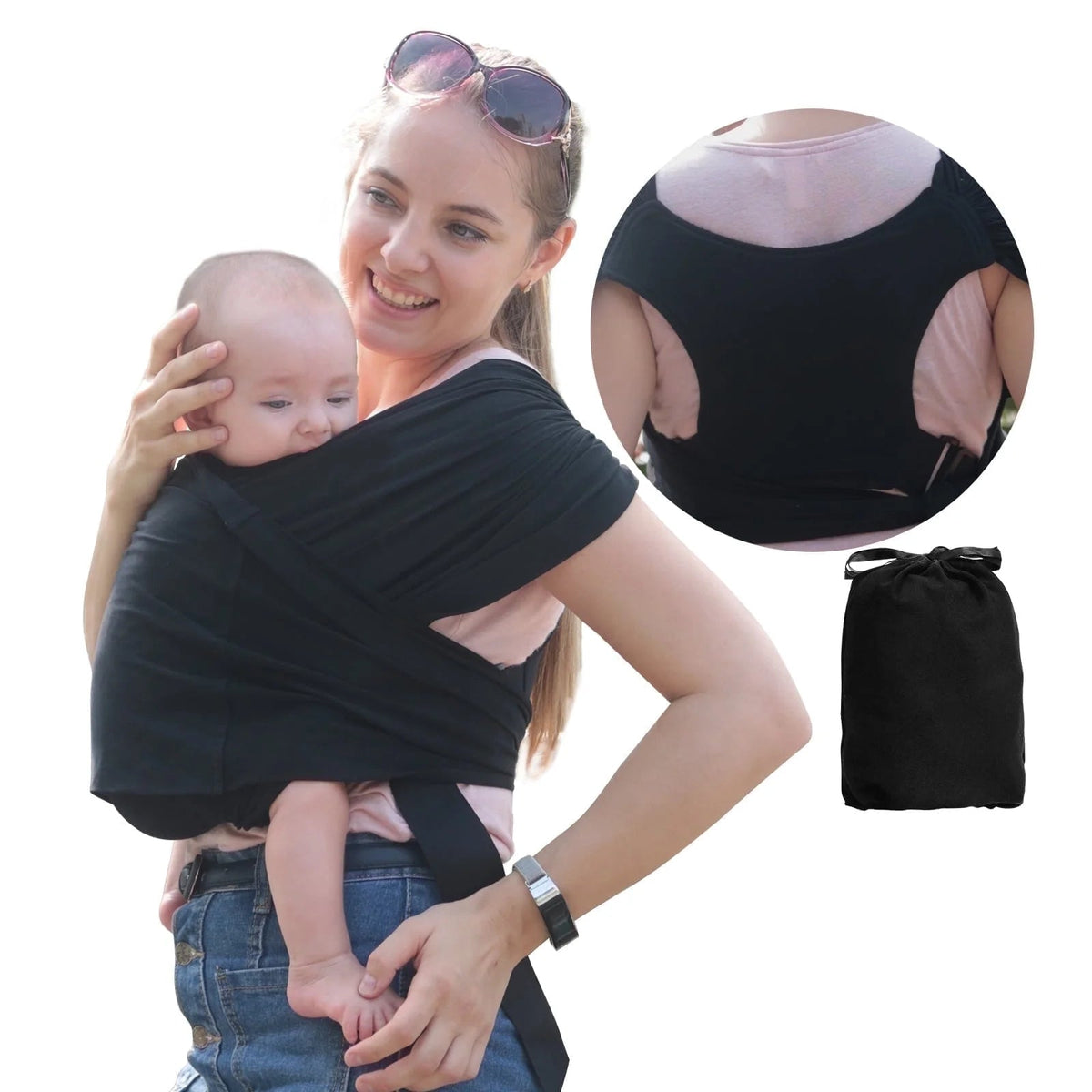 Organic Cotton Baby Wrap Carrier with adjustable sling for newborns, infants, and toddlers up to 35 lbs