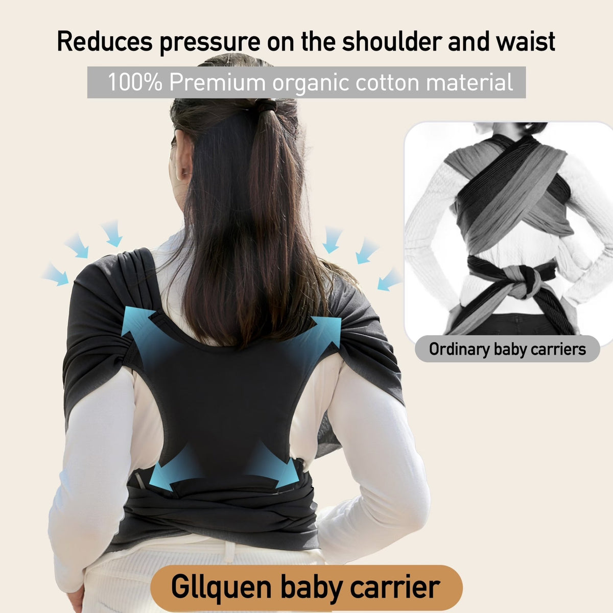 Organic Cotton Baby Wrap Carrier with adjustable sling for newborns, infants, and toddlers up to 35 lbs