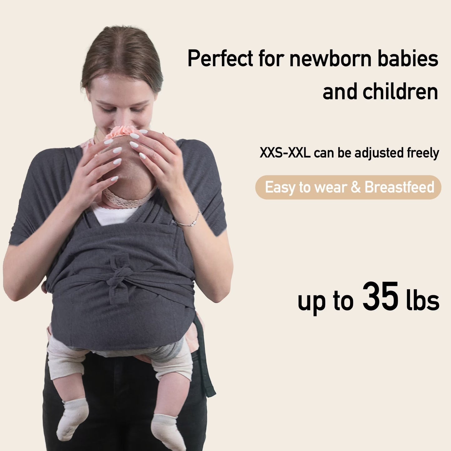 Gllquen Baby Wrap Carriers Organic Cotton Slings, for Toddlers, Infant, Newborn 35 Lbs, Dark Gray - Baby Organic